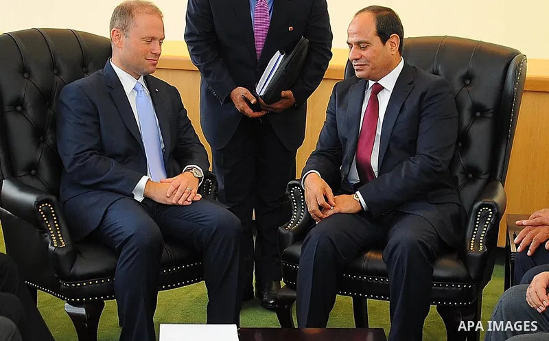 Egyptian President Abdel-Fattah El-Sisi meets with Malta Prime Minister Joseph Moscato at the United Nations Headquarters in New York, U.S., where they are attending the UN General Assembly on Sep. 20, 2016.Photo by Egyp...