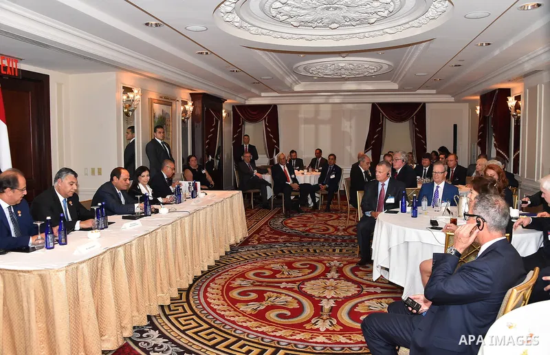 Egyptian President Abdel-Fattah Al-Sisi attends a meeting with Members of the National Security Council acts at the UN Security Council in New York on September 21, 2016. Photo by Egyptian President Office