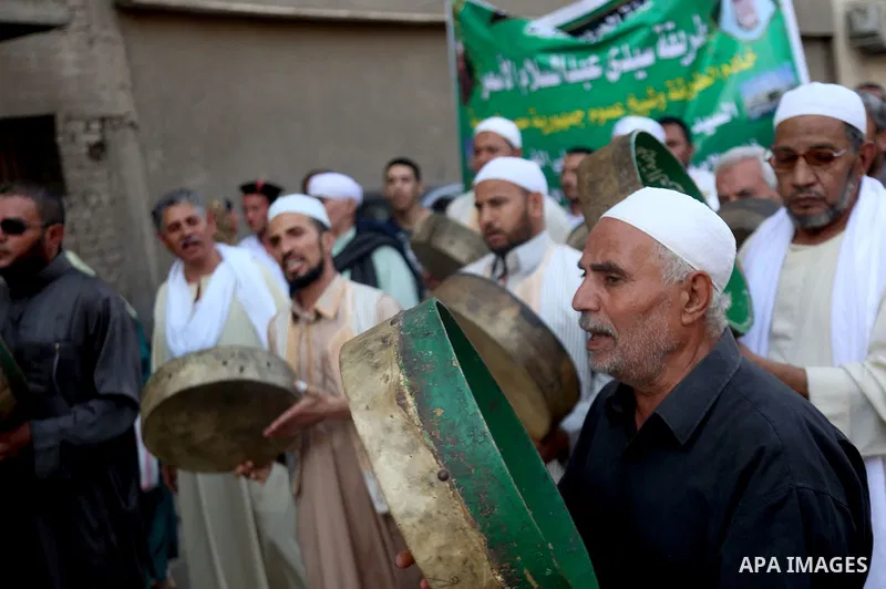 Egyptian Sufi Muslims practice ritualized Zikr (invocation) to celebrate the New Islamic Hijri year 1438 in front of al-Hussein mosque at Al-Azhar district in old Islamic Cairo, Egypt October 2, 2016. Photo by Amr Sayed