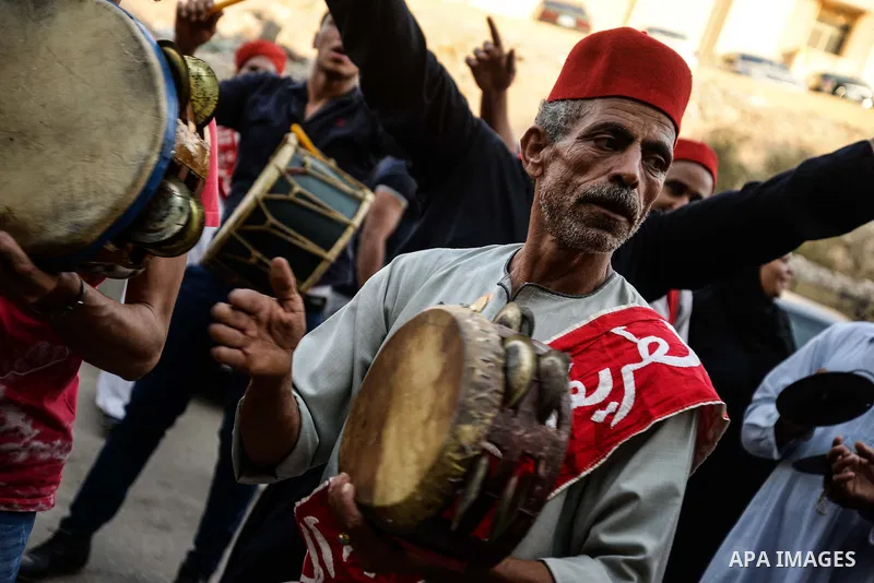 Egyptian Sufi Muslims practice ritualized Zikr (invocation) to celebrate the New Islamic Hijri year 1438 in front of al-Hussein mosque at Al-Azhar district in old Islamic Cairo, Egypt October 2, 2016. Photo by Amr Sayed
