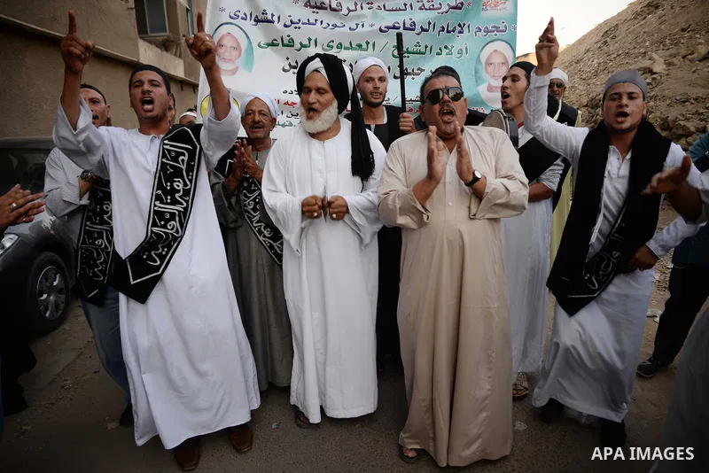 Egyptian Sufi Muslims practice ritualized Zikr (invocation) to celebrate the New Islamic Hijri year 1438 in front of al-Hussein mosque at Al-Azhar district in old Islamic Cairo, Egypt October 2, 2016. Photo by Amr Sayed