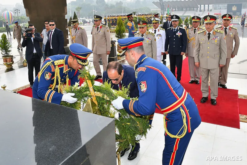 Egyptian President Abdel Fattah al-Sisi visits the graves of the unknown soldier, Egypt's former President Gamal Abdel Nasser, and Egypt's former President Anwar Sadat marking the 43th anniversary of the Oct. 6 Arab-Isra...