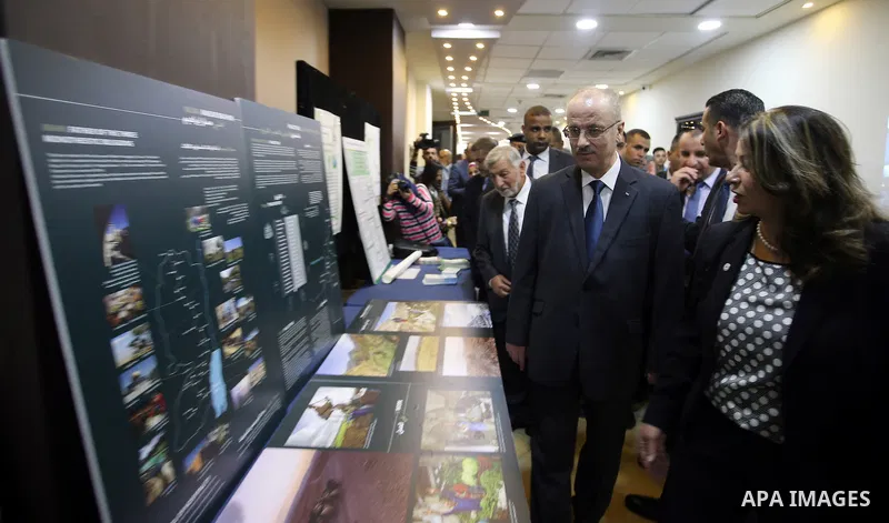 Palestinian Prime Minister, Rami Hamdallah, attends the launch of the national plan for sustainable production and consumption, in the West bank city of Ramallah, Oct. 05, 2016. Photo by Prime Minister Office