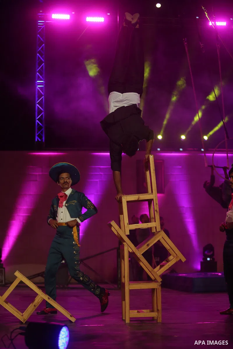 International and local artists, perform during the Palestine Circus Festival, in the West Bank city of Ramallah, on October 6, 2016. Photo by Shadi Hatem