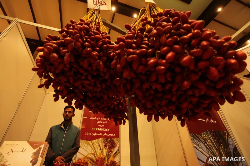 Palestinians attend an exhibition "Palestine Balah Expo", in Gaza city, on Oct. 09, 2016. Photo by Ashraf Amra