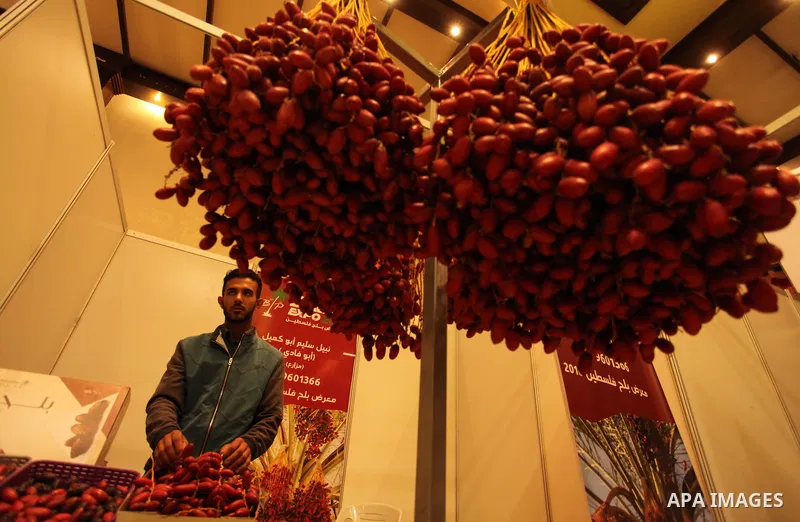Palestinians attend an exhibition "Palestine Balah Expo", in Gaza city, on Oct. 09, 2016. Photo by Ashraf Amra