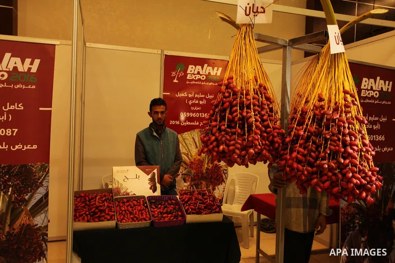 Palestinians attend an exhibition "Palestine Balah Expo", in Gaza city, on Oct. 09, 2016. Photo by Ashraf Amra