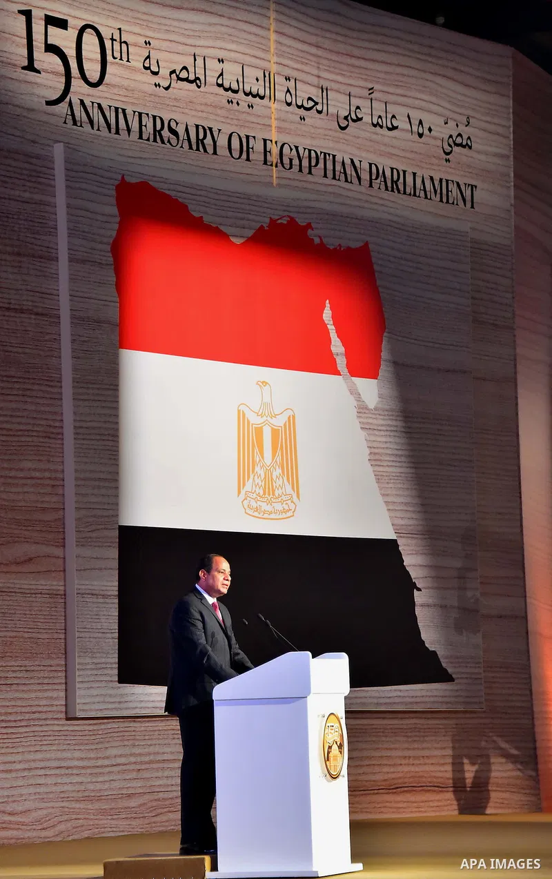 Egyptian President Abdel Fattah al-Sisi speaks during a ceremony of 150th anniversary of Egyptian parliament, in Cairo, Egypt, on Oct. 09, 2016. Photo by Egyptian President Office