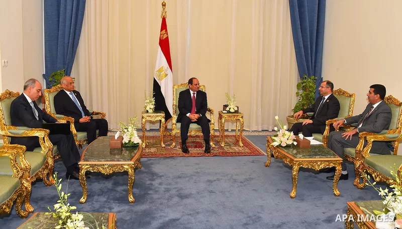 Egyptian President Abdel Fattah al-Sisi meets with Iraqi parliament speaker Salim al-Jabouri in Sharm el-Sheikh, in the South Sinai governorate, south of Cairo, Egypt on Oct. 09, 2016. Photo by Egyptian President Office