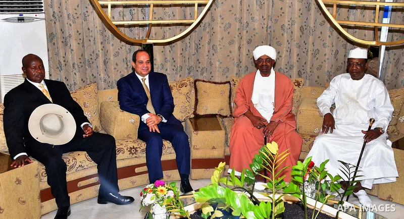 Egyptian President Abdel Fattah al-Sisi meets with Sudanese President Omar al-Bashir, Chad's President Idriss Deby and Uganda's President Yoweri Museveni as they attend the final session of a national dialogue launched i...