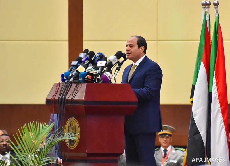 Egyptian President Abdel Fattah al-Sisi speaks during the final session of a national dialogue launched in October 2015 to try to resolve the insurgencies in Sudan's border regions and the country's dilapidated economy,...