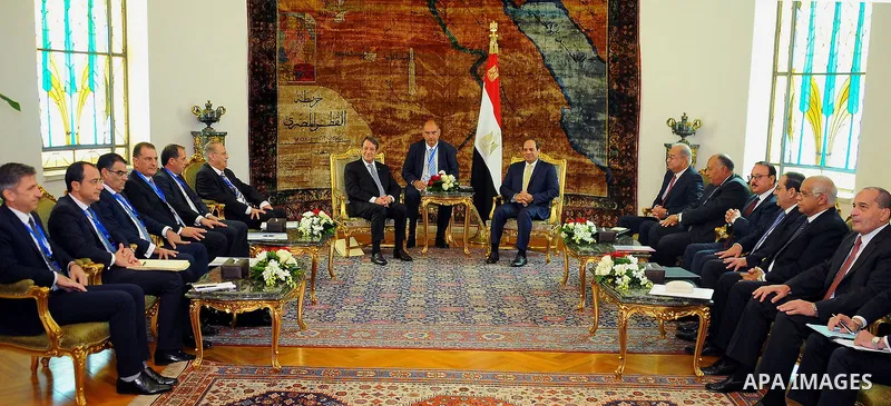 Egypt's President Abdel Fattah al-Sisi meets with Cyprus' President Nicos Anastasiades in Cairo, Egypt, October 11, 2016. Photo by Egyptian President Office
