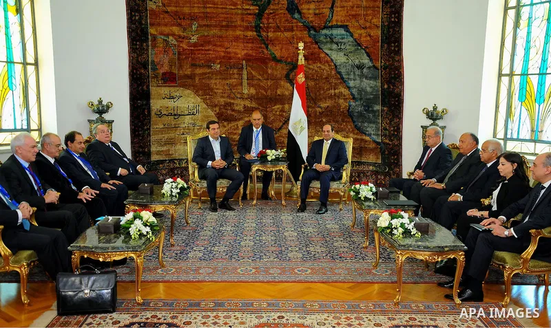 Egypt's President Abdel Fattah al-Sisi meets with Greek Prime Minister Alexis Tsipras in Cairo, Egypt, October 11, 2016. Photo by Egyptian President Office