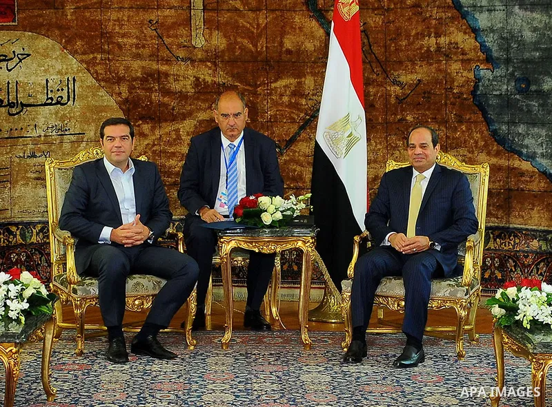 Egypt's President Abdel Fattah al-Sisi meets with Greek Prime Minister Alexis Tsipras in Cairo, Egypt, October 11, 2016. Photo by Egyptian President Office