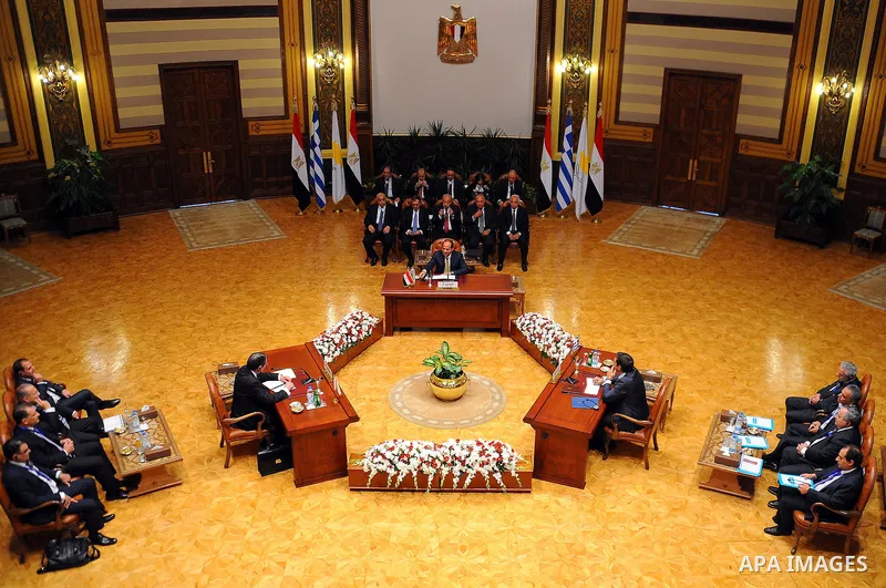 Egypt's President Abdel Fattah al-Sisi meets with Greek Prime Minister Alexis Tsipras and Cyprus' President Nicos Anastasiades in Cairo, Egypt, October 11, 2016. Photo by Egyptian President Office