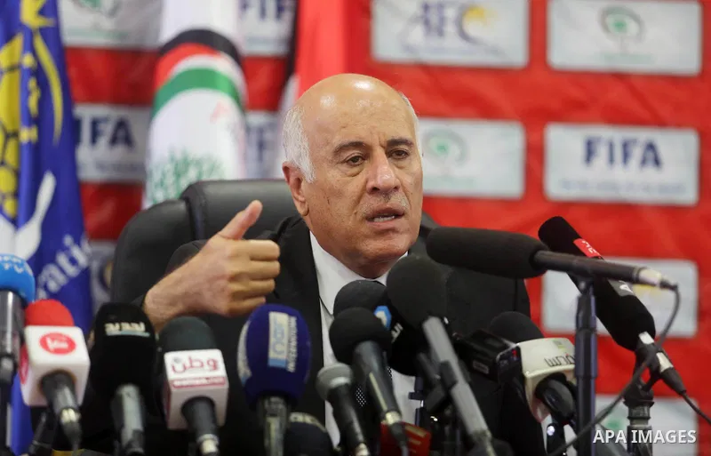 Palestinian Football Association (PFA) head Jibril Rajoub holds a press conference on October 12, 2016 at Joseph Sepp Blatter Academy in the West Bank city of Ramallah. Photo by Shadi Hatem