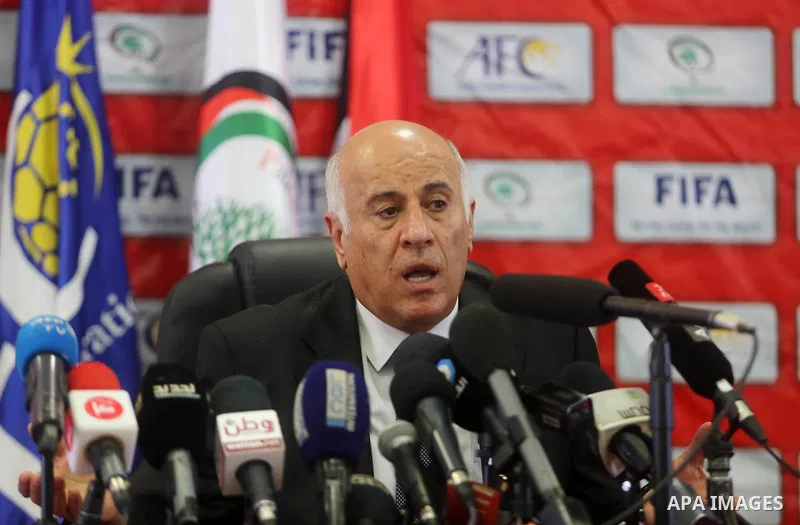 Palestinian Football Association (PFA) head Jibril Rajoub holds a press conference on October 12, 2016 at Joseph Sepp Blatter Academy in the West Bank city of Ramallah. Photo by Shadi Hatem