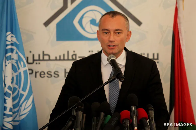 Nikolay Mladenov, United Nations Special Coordinator for the Middle East Peace Process, speaks during a press conference, in Gaza city on October 13, 2016. Photo by Ashraf Amra