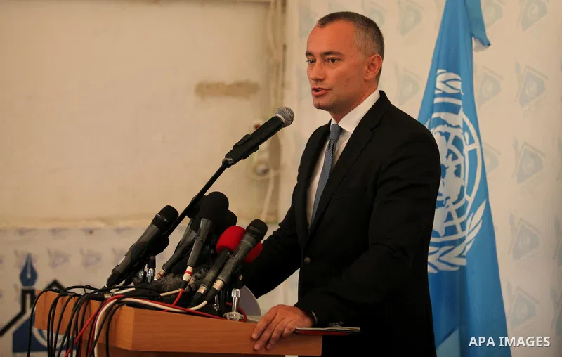 Nikolay Mladenov, United Nations Special Coordinator for the Middle East Peace Process, speaks during a press conference, in Gaza city on October 13, 2016. Photo by Ashraf Amra