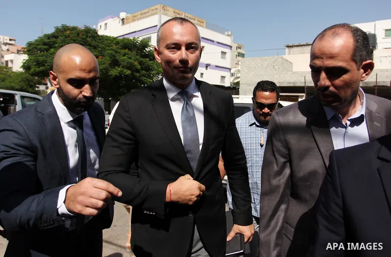Nikolay Mladenov, United Nations Special Coordinator for the Middle East Peace Process, attends a press conference, in Gaza city on October 13, 2016. Photo by Ashraf Amra