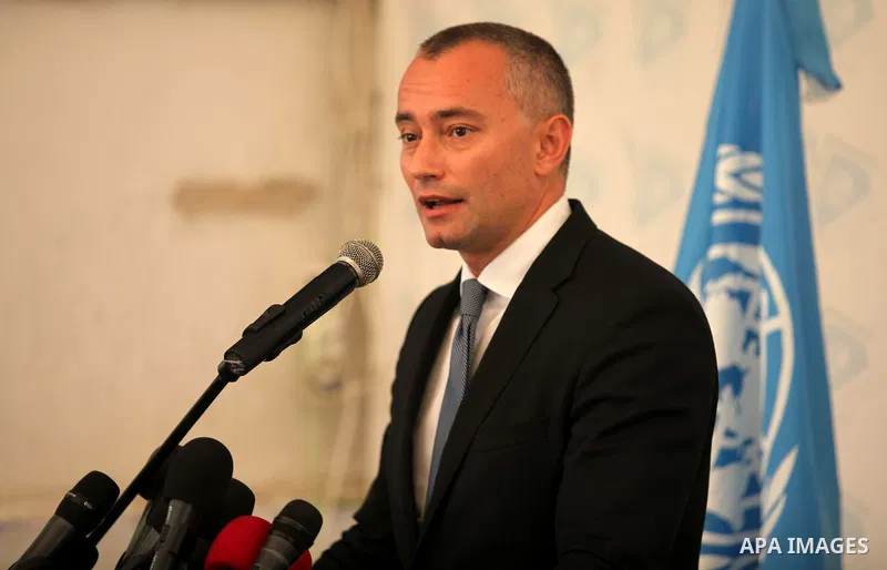 Nikolay Mladenov, United Nations Special Coordinator for the Middle East Peace Process, speaks during a press conference, in Gaza city on October 13, 2016. Photo by Ashraf Amra