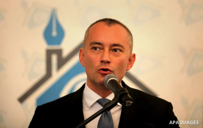 Nikolay Mladenov, United Nations Special Coordinator for the Middle East Peace Process, speaks during a press conference, in Gaza city on October 13, 2016. Photo by Ashraf Amra
