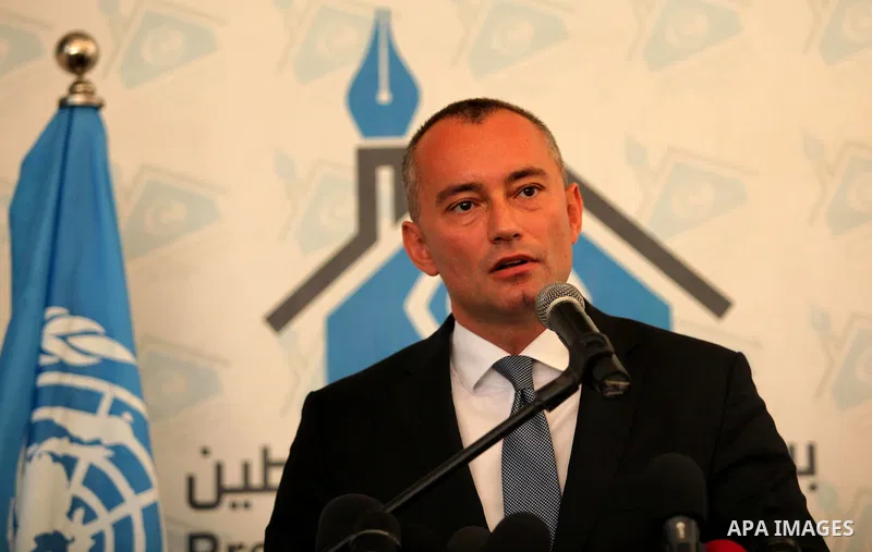 Nikolay Mladenov, United Nations Special Coordinator for the Middle East Peace Process, speaks during a press conference, in Gaza city on October 13, 2016. Photo by Ashraf Amra