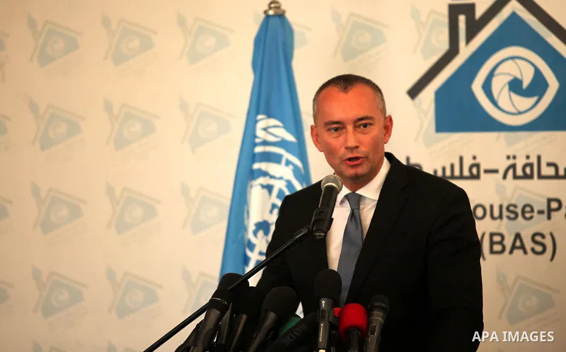 Nikolay Mladenov, United Nations Special Coordinator for the Middle East Peace Process, speaks during a press conference, in Gaza city on October 13, 2016. Photo by Ashraf Amra
