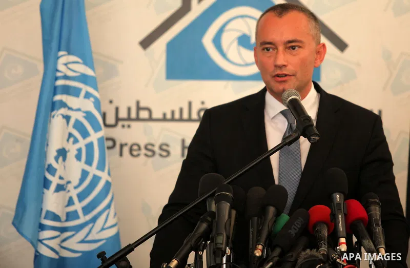 Nikolay Mladenov, United Nations Special Coordinator for the Middle East Peace Process, speaks during a press conference, in Gaza city on October 13, 2016. Photo by Ashraf Amra