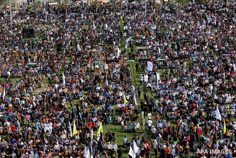 Palestinians attend a rally marking the 29th anniversary of the foundation of the Islamic Jihad movement in Gaza City October 21, 2016. Photo by Mohammed Asad
