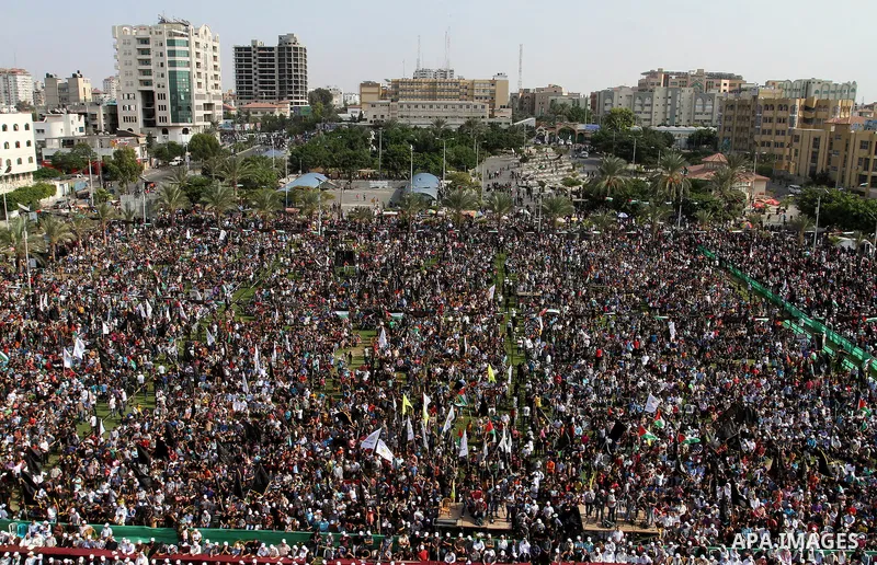 Palestinians attend a rally marking the 29th anniversary of the foundation of the Islamic Jihad movement in Gaza City October 21, 2016. Photo by Abed Rahim Khatib