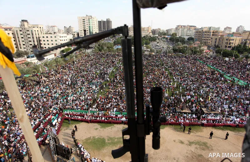 Palestinians attend a rally marking the 29th anniversary of the foundation of the Islamic Jihad movement in Gaza City October 21, 2016. Photo by Ashraf Amra