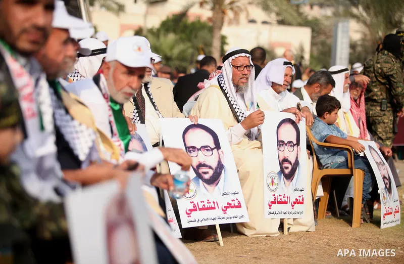 Palestinians attend a rally marking the 29th anniversary of the foundation of the Islamic Jihad movement in Gaza City October 21, 2016. Photo by Ashraf Amra