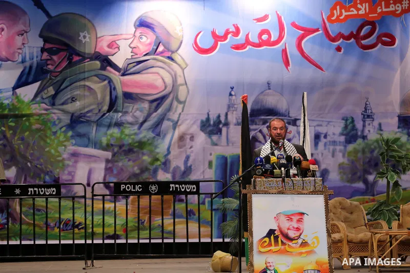 Senior Hamas leader Fathi Hammad, speaks during the festival in support of Jerusalem in Gaza city, on October 24, 2016. Photo by Mohammed Asad