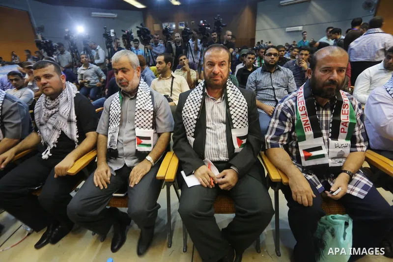 Senior Hamas leaders attend the festival in support of Jerusalem in Gaza city, on October 24, 2016. Photo by Mohammed Asad