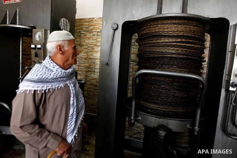 A Palestinian man presses olives by a machine to be made into oil at an olive press in the West Bank city of Beit Jala on October 27, 2016. Photo by Wisam Hashlamoun