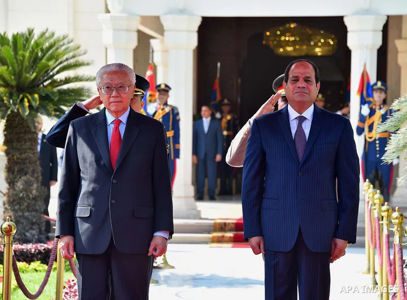Egyptian President Abdel Fattah al-Sisi and Singapore's President Tony Tan reviewing a honor guard during a welcoming ceremony at the Presidential Palace in Cairo, Egypt, on October 31, 2016. Photo by Egyptian President...