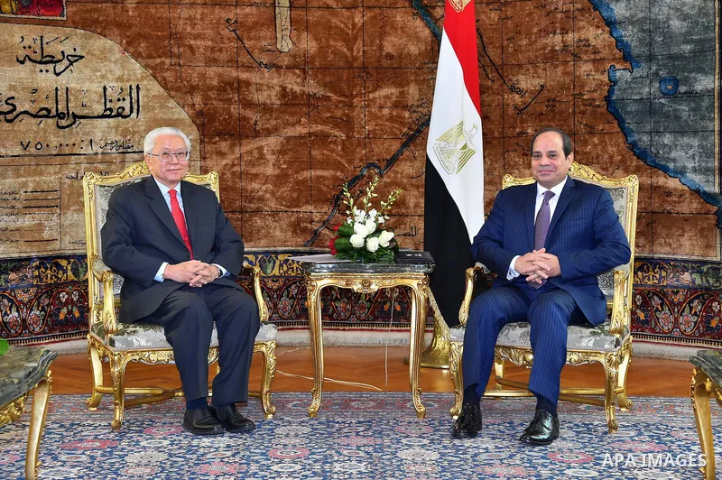 Egyptian President Abdel Fattah al-Sisi meets with Singapore's President Tony Tan at the Presidential Palace in Cairo , Egypt, on October 31, 2016. Photo by Egyptian President Office