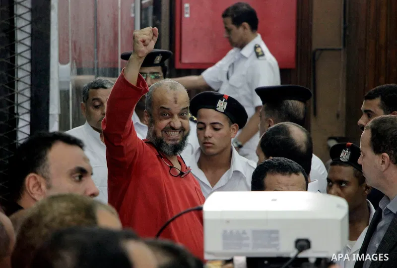 An Egyptian Muslim Brotherhood defendant attends his trial in a case known in media as "Rabaa Operations Room", in Cairo, on Nov. 1, 2016. Photo by Amr Sayed