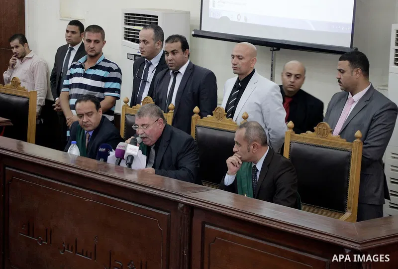 Egyptians judges attends the trial of Egyptian Muslim Brotherhood defendants in a case known in media as "Rabaa Operations Room", in Cairo, on Nov. 1, 2016. Photo by Amr Sayed