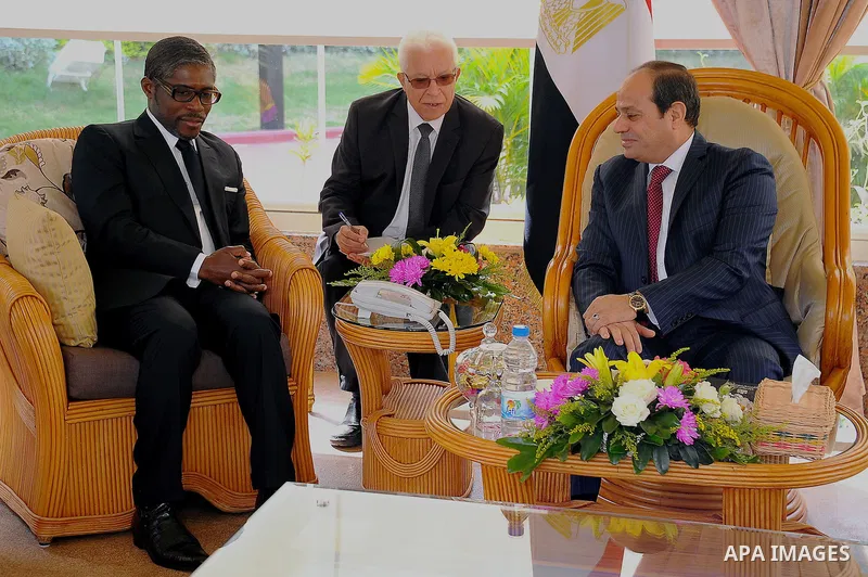 Egyptian President Abdel Fattah al-Sisi meets with Vice President of the Republic of Equatorial Guinea Teodoro Obiang in Cairo, capital of Egypt, November 3, 2016. Photo by Egyptian President Office