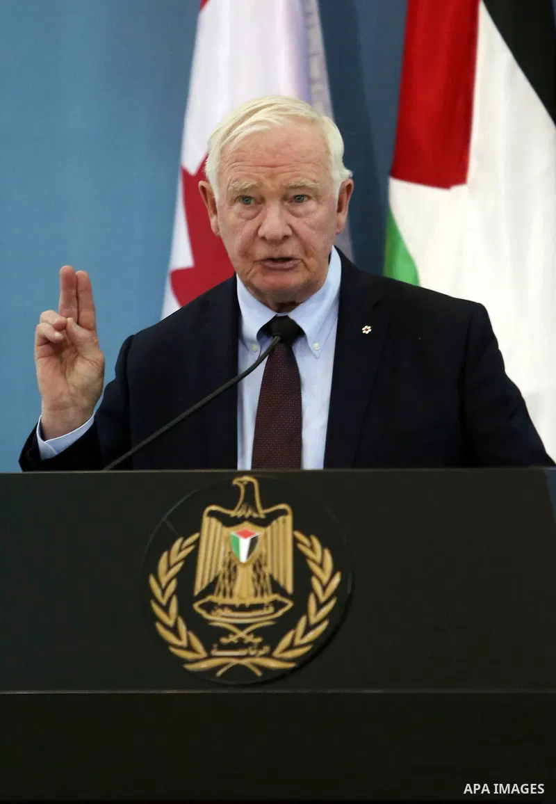 Canada's Governor General David Johnston speaks during a joint news conference with Palestinian President Mahmoud Abbas in the West Bank city of Ramallah November 4, 2016. . Photo by Shadi Hatem
