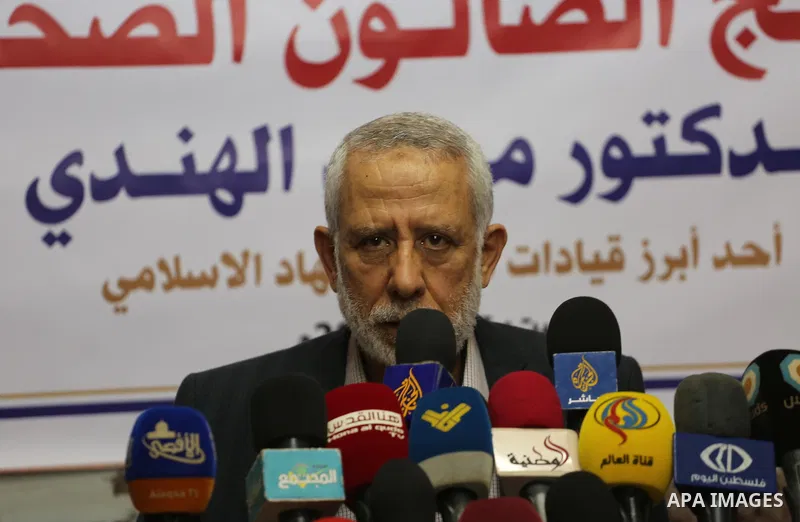 Palestinian leader of the Islamic Jihad Movement, Mohammed El-Hendi speaks during a press conference, in Gaza city, on November 5, 2016. Photo by Mohammed Asad