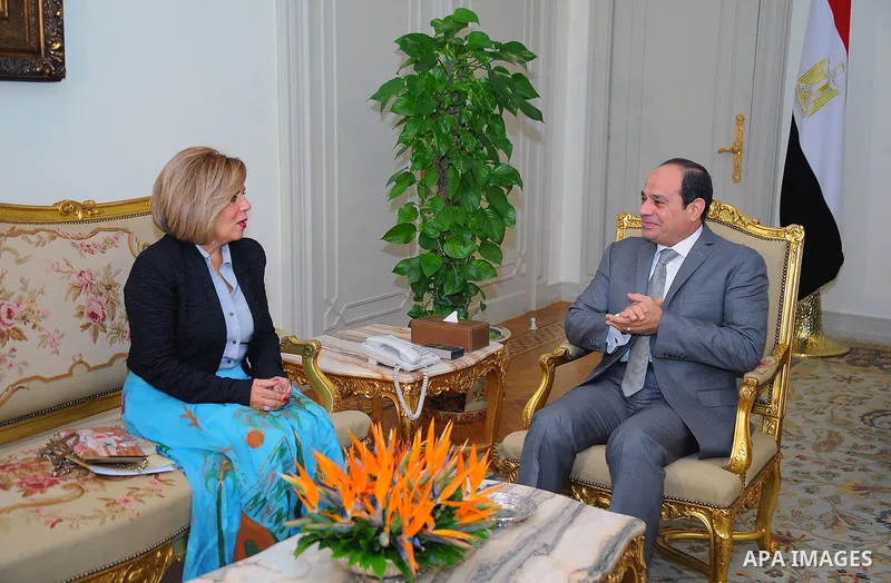 Egyptian President Abdel Fattah al-Sisi meets with Ms. Moushira Khattab Egypt candidate for the post of UNESCO Director-General, in Cairo, Egypt, on November 8, 2016. Photo by Egyptian President Office