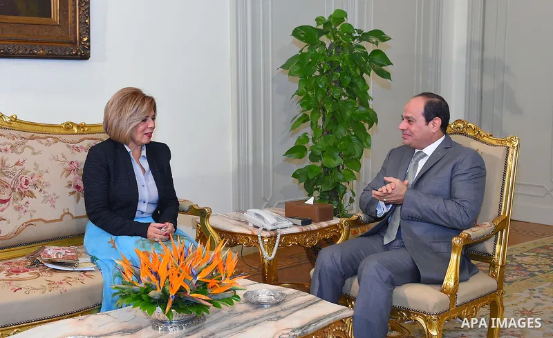 Egyptian President Abdel Fattah al-Sisi meets with Ms. Moushira Khattab Egypt candidate for the post of UNESCO Director-General, in Cairo, Egypt, on November 8, 2016. Photo by Egyptian President Office