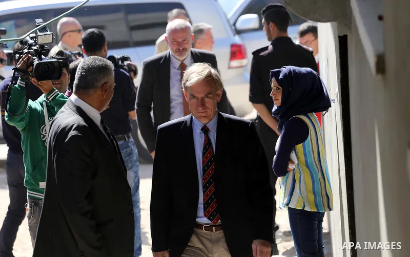 Ralph Tarraf, European Union representative, visits with international diplomats Beit Hanoun town in the northern Gaza Strip November 8, 2016. Photo by Mohammed Asad