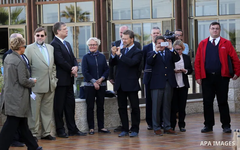 Ralph Tarraf, European Union representative, visits with international diplomats Beit Hanoun town in the northern Gaza Strip November 8, 2016. Photo by Mohammed Asad
