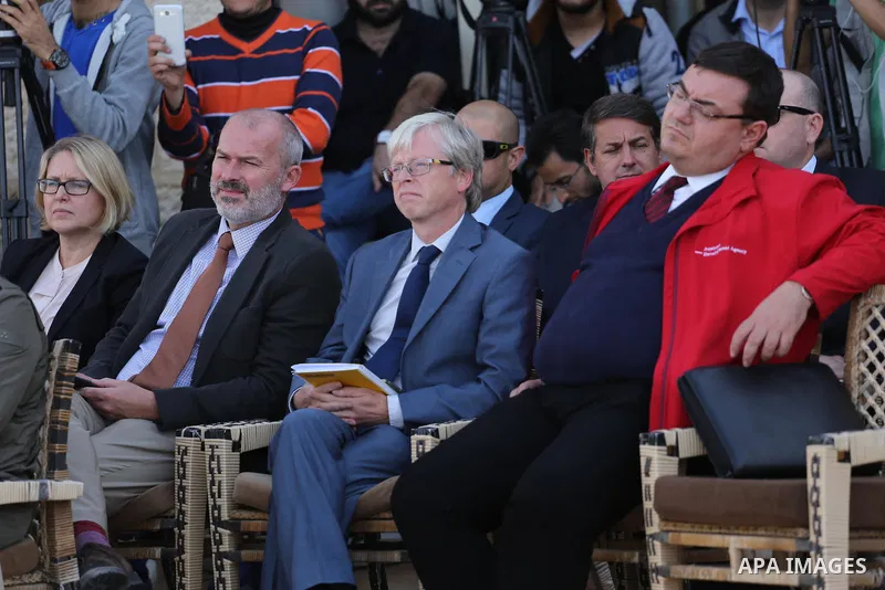 International diplomats attend a news conference by Ralph Tarraf, European Union representative, during a visit in Gaza November 8, 2016. Photo by Mohammed Asad