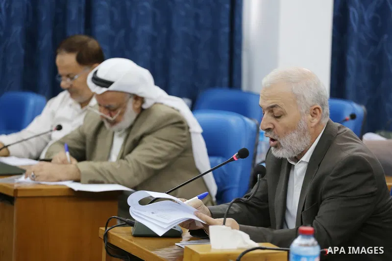 Members of the Palestinian legislative council from Hamas movement attend a meeting at the legislative council in Gaza city, on November 9, 2016. Photo by Mohammed Asad