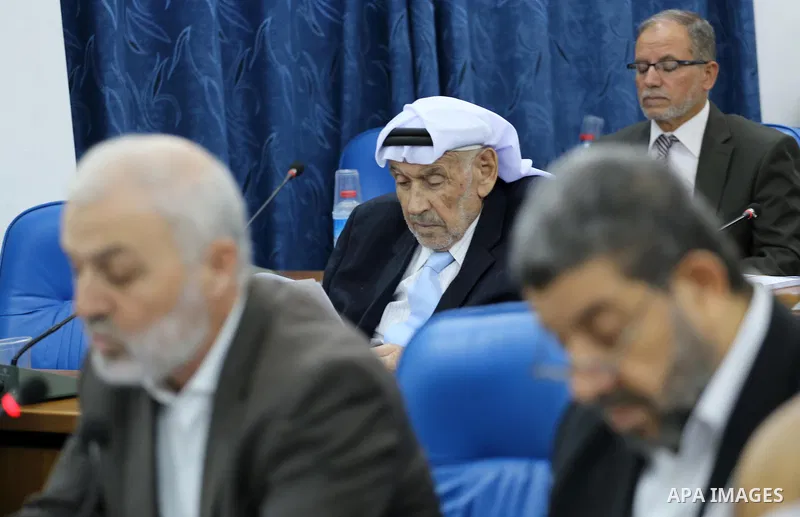 Members of the Palestinian legislative council from Hamas movement attend a meeting at the legislative council in Gaza city, on November 9, 2016. Photo by Mohammed Asad